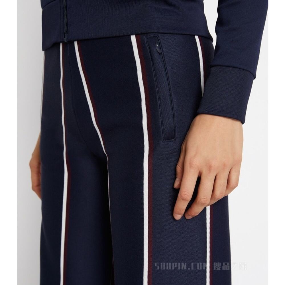 Tory Burch Sport Retro Luxury Wide Leg Trousers Pants S Navy Blue Stripe Y2K - Picture 10 of 11